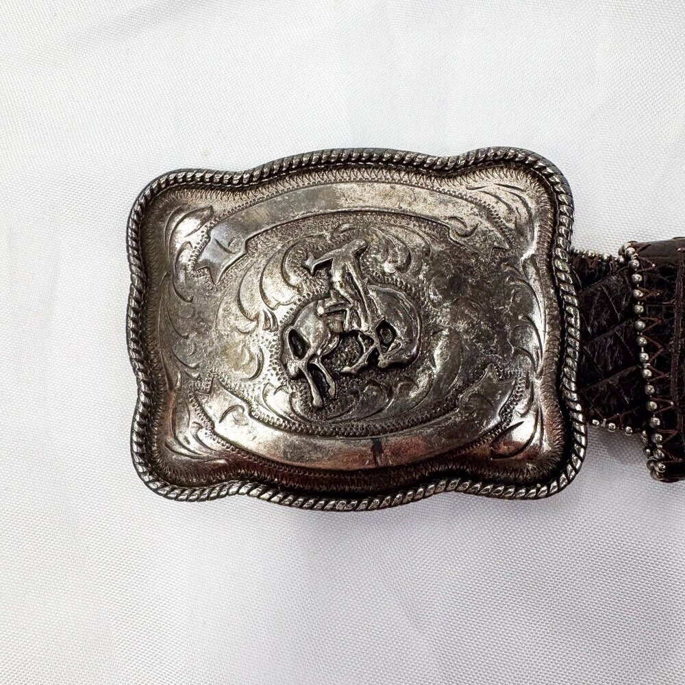 WESTERN STYLE BROWN BUCKLE WASIT BELT GENUINE LEATHER - Picture 4 of 5